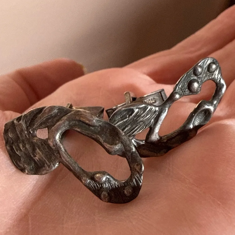 Vintage 1940's Jacob M. Oldak Sterling silver Brutalist modernist Cufflinks